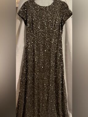 Adrianna Papell Silver Sequin Cap Sleeve Formal Gown NWOT.Never Worn